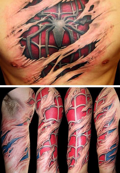 spiderman tattoos. spiderman 3d tattoo.
