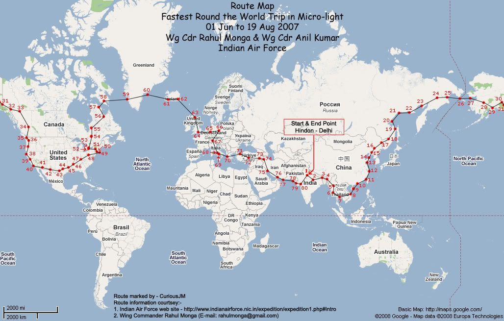 The entire trip has been marked by me on a world map taken from 