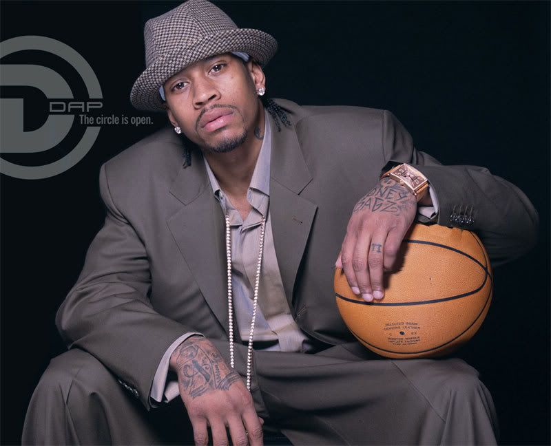 allen iverson tattoos on his arms. Allen Iverson in Smart Suit