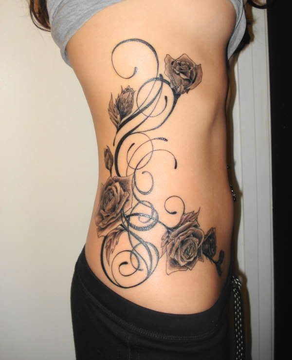 side tattoos. Side-Tattoo-Gothic-Rose-Vine-