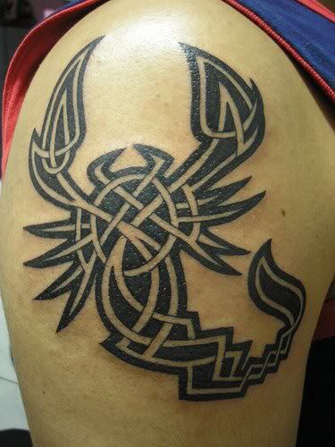 Tribal Hard Scorpion Tattoos in Arm