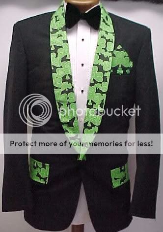 BLACK SHAMROCK PRINT PROM TUXEDO SMOKING JACKET 36R  