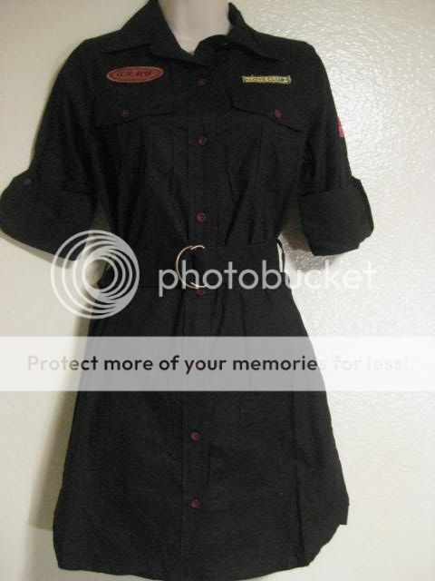 Womens Black Button Up Dress Long Short Sleeve Patches