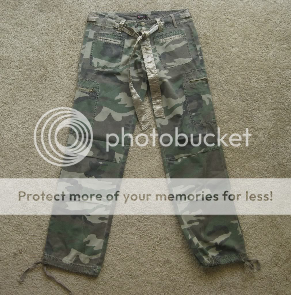 Womens Juniors Junior Camouflage Camo Drawstring Cargo Capris Green Pants Medium