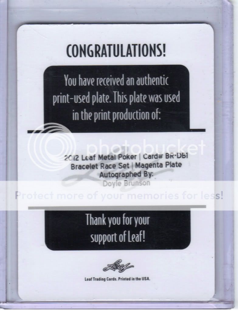2012 Leaf Metal Razor Poker Doyle Brunson Printing Plate Autograph 