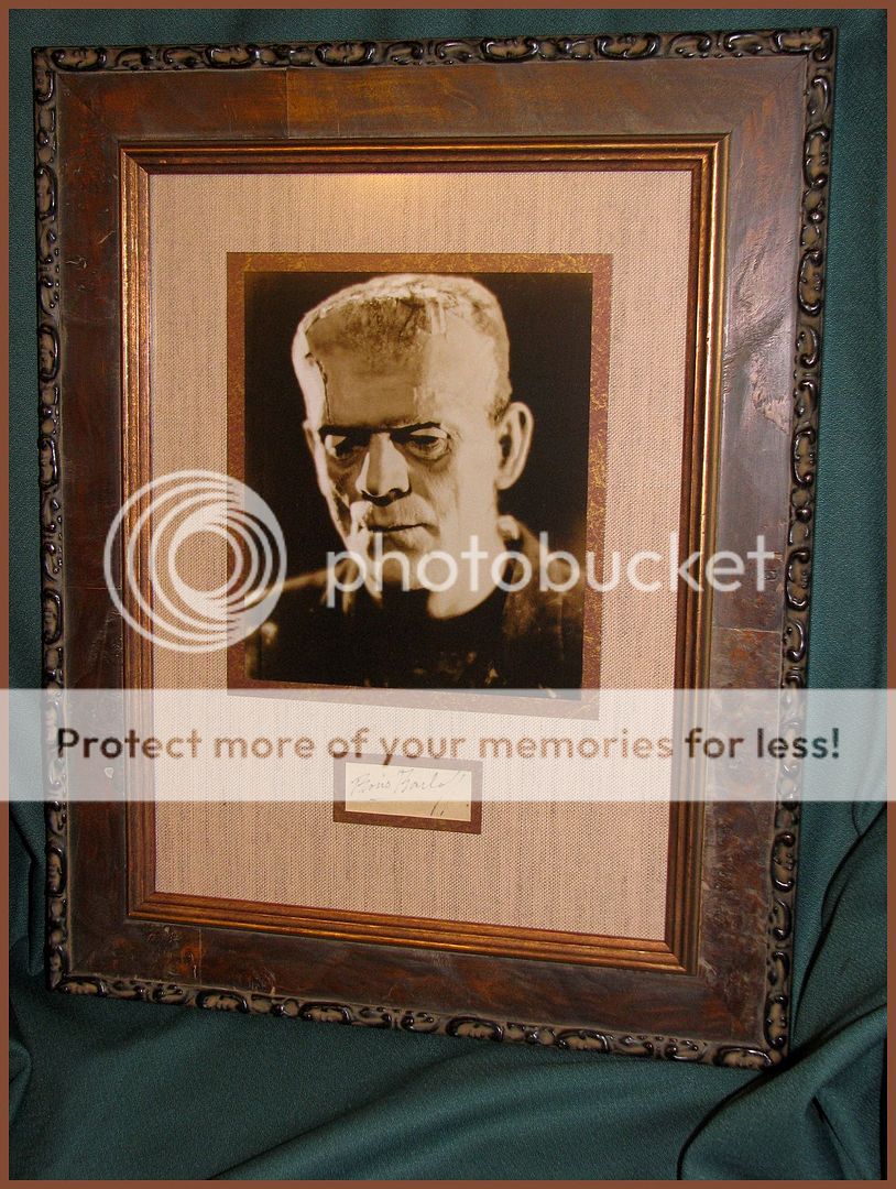 BORIS KARLOFF AUTOGRAPH AS FRANKENSTEIN   UNIQUE DISPLAY VINTATE 1930s 