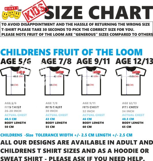 Fruit Of The Loom Youth Size Chart