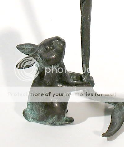 Bunny Rabbit w/ Tulip Flower Taper Candle Holder Cast Metal Antique 