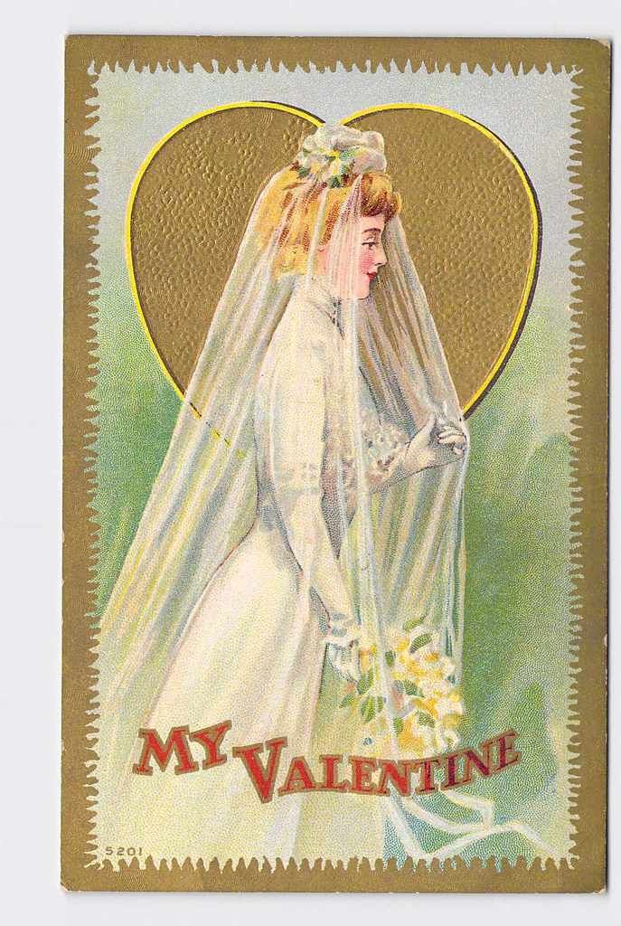ANTIQUE VINTAGE VALENTINE'S DAY POSTCARD WOMAN GIRL IN WEDDING DRESS | eBay